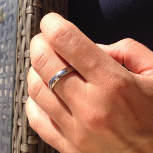 Anillo Alianza Hombre Mujer Efecto de acero Espejo Zircon Solitaire Boda Alcance
