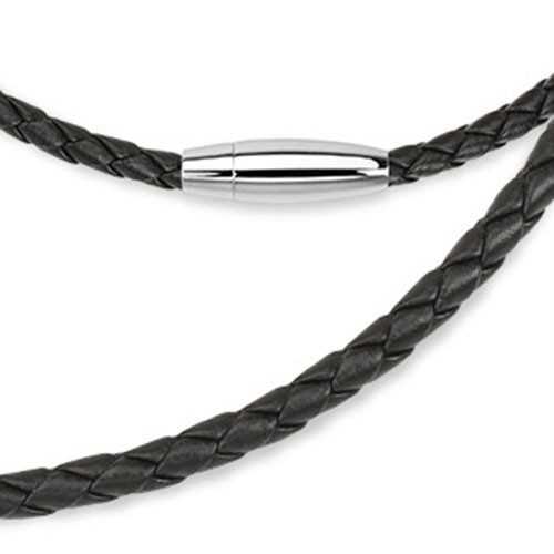 CHAIN NECKLACE CORD MAN WOMAN BRAIDED LEATHER and BLACK MAGNETIC STEEL CLASP CHEAP NEW 9005