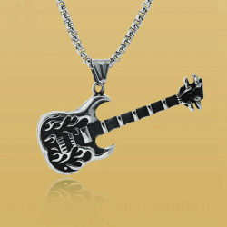 Men's steel electric guitar rock flame biker pendant sold with the free chain