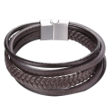 Herren Armband Leder Mehrreihiges braunes Leder und Stahlverschluss 22cm