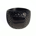 Bague chevalière homme acier noir tressée face cabochon noir