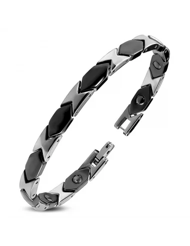 Men's bracelet in black ceramic and magnetic tungsten 20cm