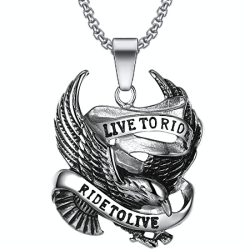 Men's PENDANT Steel Eagle Circle Banner Live To Ride Biker