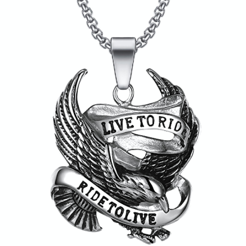 Herren Anhänger Steel Eagle Circled Banner live, um Biker zu fahren, und 1 Kette