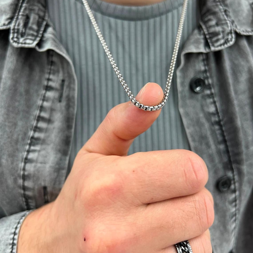 Catena in acciaio da uomo maglia alternata ad anelli rotondi misura 3mm