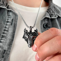 Collar colgante hombre lobo fenrir nórdico vikingo de acero cadena incluida