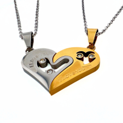 Pendants couple man woman breakable heart gilded steel fine gold and 2 chains