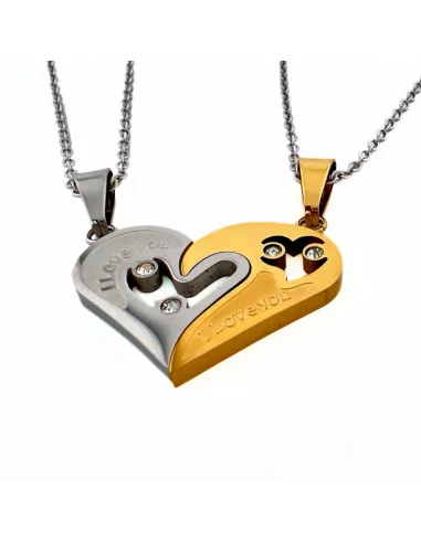 Pendants couple man woman breakable heart gilded steel fine gold and 2 chains