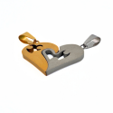 Pendentifs couple homme femme coeur sécable acier doré or fin et 2 chaines côté verso