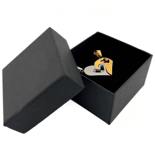 Pendentifs couple homme femme coeur sécable acier doré or fin et 2 chaines et boite cadeau