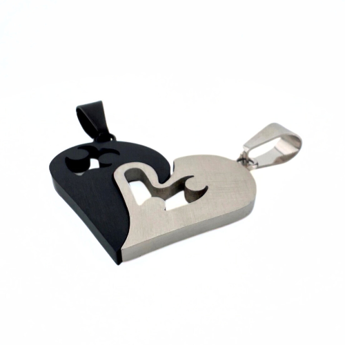 Pendentifs couple coeur sécable couple acier et plaqué noir côté verso