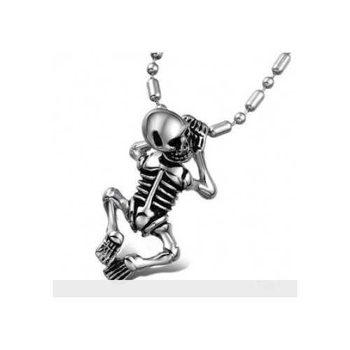 ANHÄNGER FÜR MÄNNER MASSIVES STAHL SKELETT GOTHIC BABY KIND + 1 KUGELKETTE NEU GX562