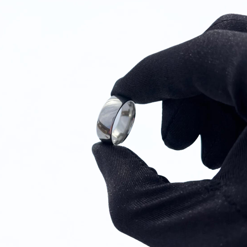 Bague anneau alliance de mariage homme acier effet miroir poli 8mm avec gant noir