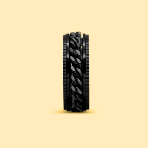 Anillo de anillo para hombres en perfil de cadena antiestrés de acero negro chapado
