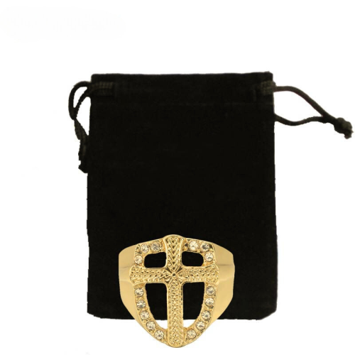 Chevalière en la forma de un escudo hombre escudo oro escudo escudo real cruz con bolsa de regalo