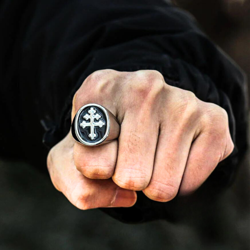Ring Ring königlicher Mann Stahl Silber Kreuz Lorraine Tempolier getragen