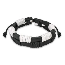 BRACCIALE REGOLABILE UOMO TEEN IN PELLE BIANCA E NERA PIEDE RUGBY NEW 0062