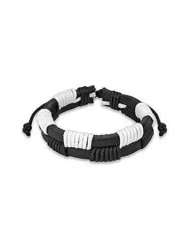 ADJUSTABLE BRACELET MAN TEEN IN WHITE AND BLACK LEATHER FOOT RUGBY NEW 0062