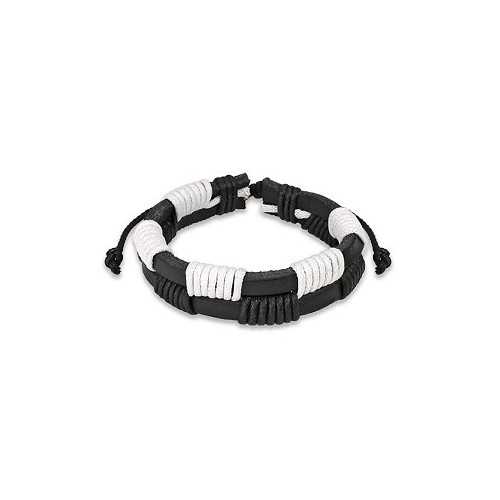 PULSERA AJUSTABLE HOMBRE ADOLESCENTE EN CUERO BLANCO Y NEGRO PIE DE RUGBY NUEVO 0062