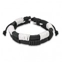 PULSERA AJUSTABLE HOMBRE ADOLESCENTE EN CUERO BLANCO Y NEGRO PIE DE RUGBY NUEVO 0062