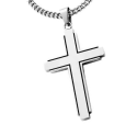 Pendentif homme croix ligne noire bords et chaine incluse en acier inoxydable bis