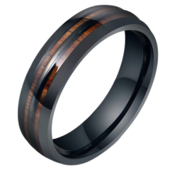 Ring Hochzeit Ring Mann Stahl schwarz Doppel Linie Holz