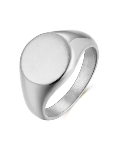 Men's signet ring brushed steel face round top 15mm customizable