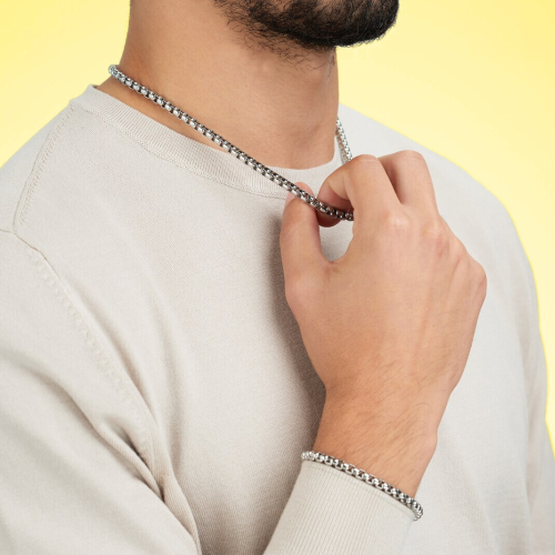 Set catena e bracciale da uomo in acciaio, maglia tonda in ciniglia, 5 mm