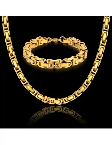 Parure chaine bracelet homme acier inoxydable byzantine hip hop bling