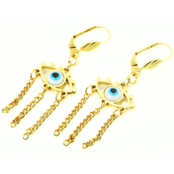 Boucles d'oreilles femme acier doré or fin oeil protecteur nazareth fond bleu