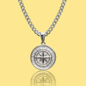 Collar con colgante de brújula de acero con cadena cubana incluida