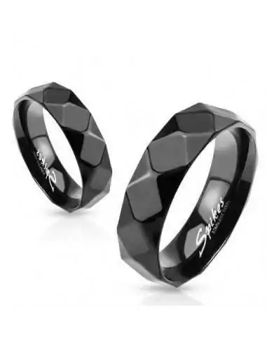 Anello anello donna uomo coppia in acciaio inox con diamanti neri sfaccettati