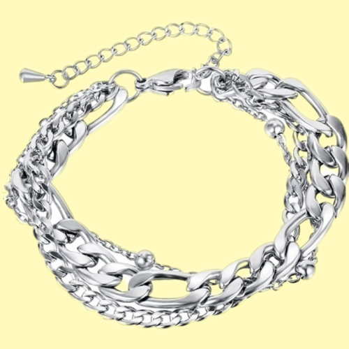 Bracelet femme en acier inoxydable triple maille figaro tendance