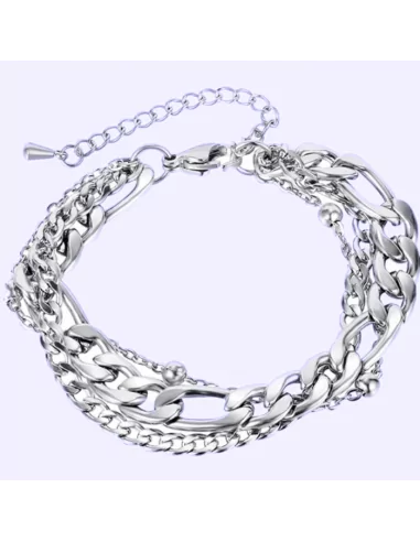 Trendy figaro triple mesh stainless steel women's bracelet