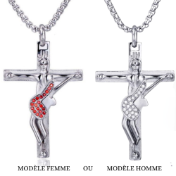 Johnny Hallyday Pendant Necklace Cross Guitar Stainless Steel Chain Included