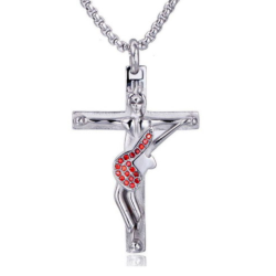 Collier pendentif Johnny Hallyday croix guitare acier inoxydable chaine incluse modèle femme