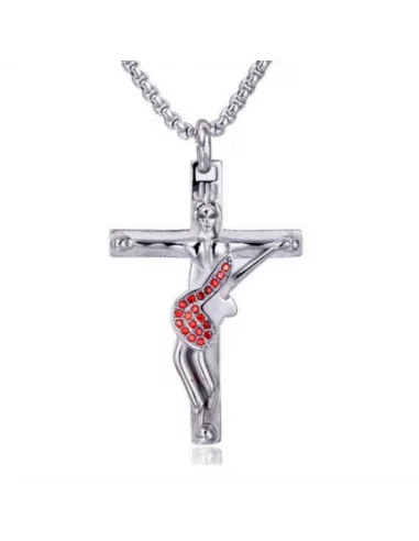 Johnny Hallyday cross guitar stainless steel pendant necklace, chain included
