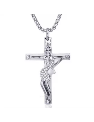 Johnny Hallyday Kreuzgitarren-Halskette aus Edelstahl mit Anhänger, Kette im Lieferumfang enthalten