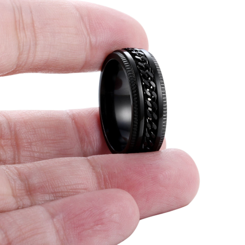 Bague Anneau Pour Homme en Acier Couleur Noire...