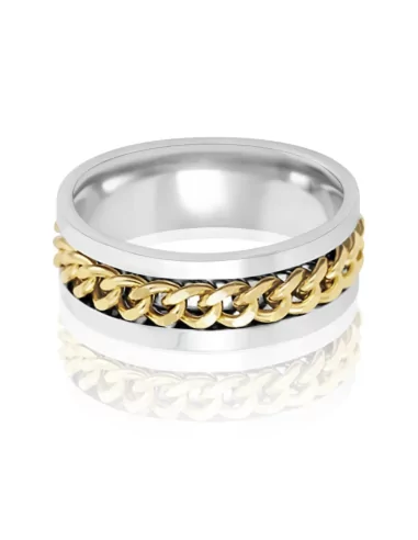 Gold plated and steel chain wedding ring engagement ring