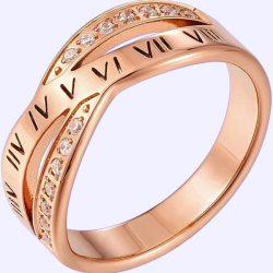 Anillo de bodas de acero para mujer que cruza anillos de diamantes falsos con números romanos