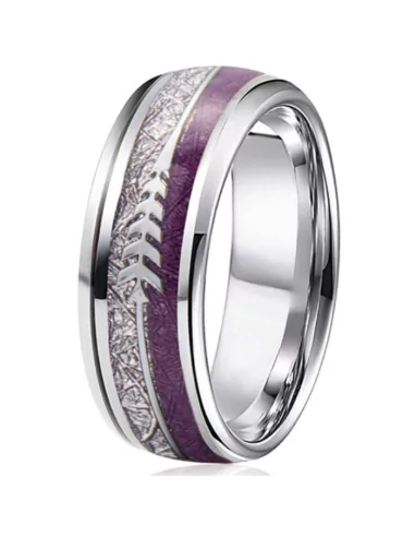 Damen-Allianzring aus Stahl mit violettem Band und Meteoritenpfeil von Ull Viking