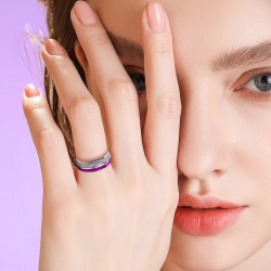 Women's steel alliance ring with purple band and meteorite arrow of Ull Viking