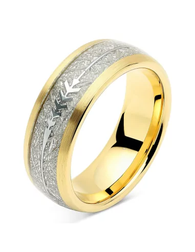 Bague de mariage alliance homme acier doré or fin météorite flèche de Ull viking