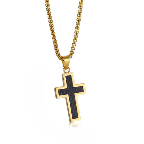Cross Carbon Cross Pendant Necklace and Gold Gold Color Stainless Steel with Channel Included