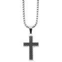 Collana a sospensione a croce incrociata in carbonio e colore argento faccia in acciaio inox