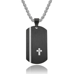 Herren-Anhänger mit Militärschild aus schwarzem Stahl, schickes, nüchternes lateinisches Kreuz mit Zirkon