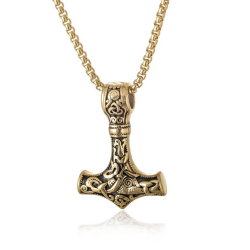 Thor's hammer pendant necklace Mjolnir viking golden steel fine gold chain included