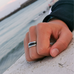 Men's Ring Stainless Steel and Black Carbon Fiber Band 2