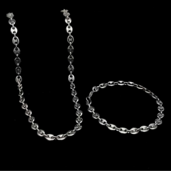 Set Armband und Kette Mann massive Stahl Kaffee Korn 7mm weiß Hintergrund